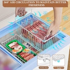 Freezer Organizer Bins ，Upgraded Bottom Leak-Proof net，4 Pack，Encryption and Hardening ，Deep Freezer Organizer Bins for 5 to 7 Cu.FT Small Chest Freezer， Easy Get Bottom Foods（white）