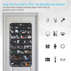 Freegrace Hanging Jewelry Organizer Revolving Hanger - Secure Zipper Closure - 25 Pockets,23 Hooks - Foldable Storage & Display Solution - for All Jewelry & Bijoux (Black)