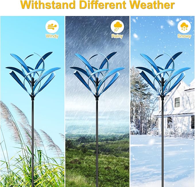LimeHill Wind Spinner for Yard and Garden - Large Metal Kinetic Wind Sculptures for Outdoor Decorations (Blue Magnolia)