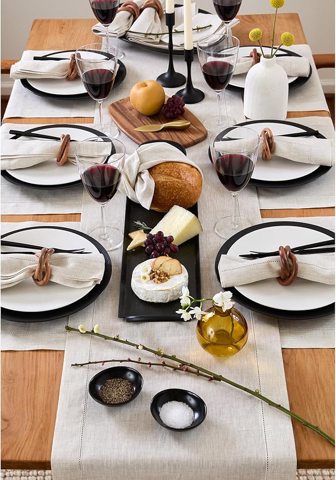 Solino Home Linen Light Natural Table Runner 48 Inches - Classic Hemstitch, 100% Pure Linen Coffee Table Runner 14 x 48 Inch Ideal for Dresser Tables - Fall, Autumn, Halloween, Thanksgiving