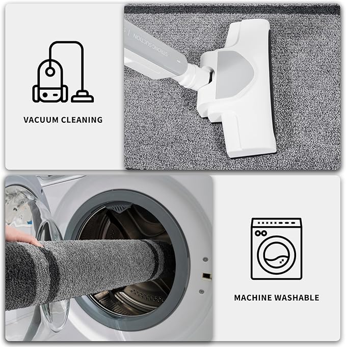 PURRUGS Dirt Trapping Door Mat 32" x 48", Non-Slip/Skid Machine Washable Entryway Rug, Shoes Scraper, Area Rug, Super Absorbent Welcome Mat for Muddy Wet Shoes and Paws, Light Grey & Dark Grey