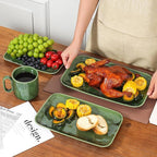 vicrays Ceramic Rectangle Serving Platters - 14" 12" 10" Porcelain Serving Trays Plates for Party BBQ Appetizers Sushi Dessert - Microwave Oven and Dishwasher Safe - Set of 3 Green