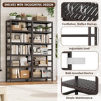 FOTOSOK 6-Tier Bamboo Shelf, Bamboo Bookcase with Adjustable Shelves, Free Standing Storage Shelf Unit, Plant Flower Stand for Kitchen, Bathroom, Home Office, Vintage