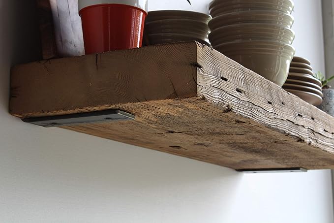Urban Legacy Reclaimed Barn Beam Deep Shelves | Deep Shelves with Brackets Included, Set of 2 | (Natural Low Profile Bracket, 36" x 11.5" x 3")