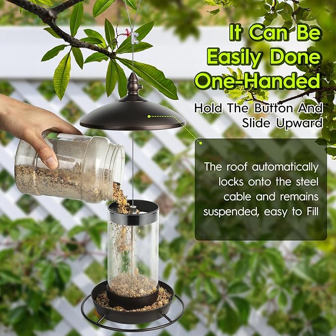 Metal Roof Bird Feeder - Chew Proof for Outdoor Hanging Wild Bird Seeds. Bronze
