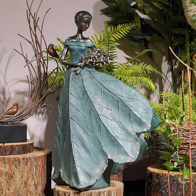 Guichifun Fairy Statue Collection Home Decoration - 22IN Leaf Angel Girls Resin Large Home Decor for Outside or Inside Rustic Garden Outdoor Yard Fantasy Figurines Gift 13.75 x 8.75 x 22 Inch