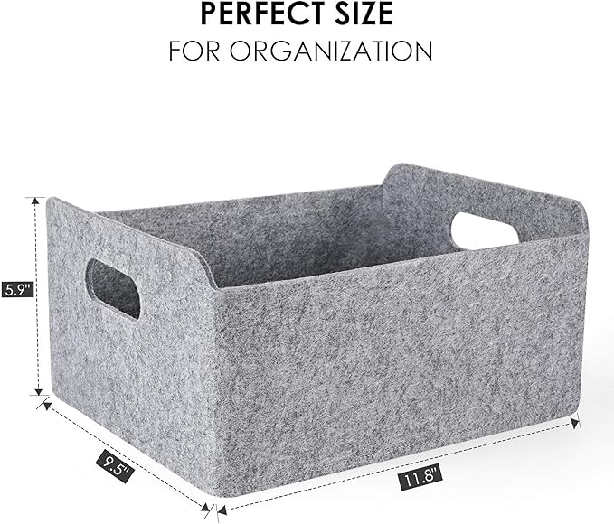 Welaxy Storage Baskets Collapsible Felt Storage bin Foldable Shelf Drawers Organizers Bins organizie Box with Handles for Kids Toys pet Toy Books Clothes Makeup Junk organise (Gray x 3)