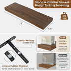 fuqing Floating Shelves for Wall, Bathroom Shelf Wall Mounted for Storage, Shelves with Invisible Bracket for Bedroom, Kitchen, Living Room, Farmhouse Small Book Shelf, 24 Inch Set of 2, Walnut