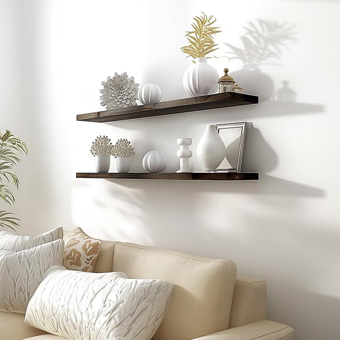 48 Inch Floating Shelves for Wall Rustic Brown Wood Wall Shelves for Bedroom Set of 4