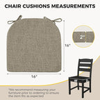 downluxe Indoor Chair Cushions for Dining Chairs, Soft and Comfortable Textured Foam Kitchen Chair Pads with Ties and Non-Slip Backing, 16" x 16" x 2", Khaki, 2 Pack