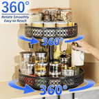 Lazy Susan Organizer 2 Tier - Turntable Spice Rack 12 inch Adjustable Metal Rotating Lazy Susan for Cabinet Pantry Kitchen Countertop Dining Table Cupboard Bathroom Vanity Storage Black