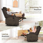 Oversized Dual Motor Lay Flat Power Lift Recliner Chair with Massage, Heating, Lumbar Pillow, USB & Type-C Ports, Textile Lift Chairs Recliners, Large Recliner for Big & Elderly People - Brown