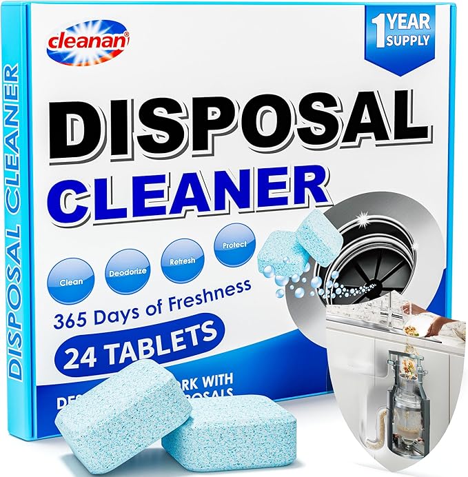 Foaming Garbage Disposal Cleaner and Deodorizer Tablets-24 Pack Food Disposal Cleaner, Quickly Eliminates Odors, XL Powerful Foaming Action, Refreshing Lemon Scent, Natural Ingredients, 1 Year Supply