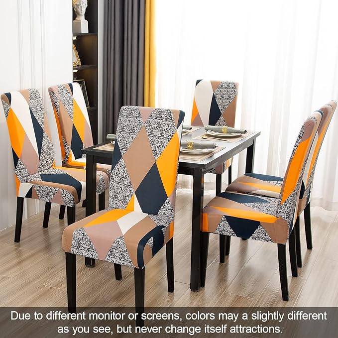 JQinHome Chair Covers for Dining Room 6 Pack,Magic Cube High Stretch Removable Washable Parsons Chair Slipcover for Home Party Hotel Wedding Ceremony (Geometric Patterns)