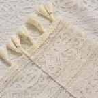 Sutuo Home Boho Sheer Curtain Valance Crochet Lace with Bohemian Hollow Knitted Handmade Tassels, Short Rustic Window Treatment for Kitchen Cafe, Rod Pocket, 1 Panel 59" W x 24" L,Beige