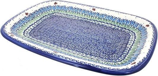 Blue Rose Polish Pottery Garden Tulip Large Rectangular Serving Platter