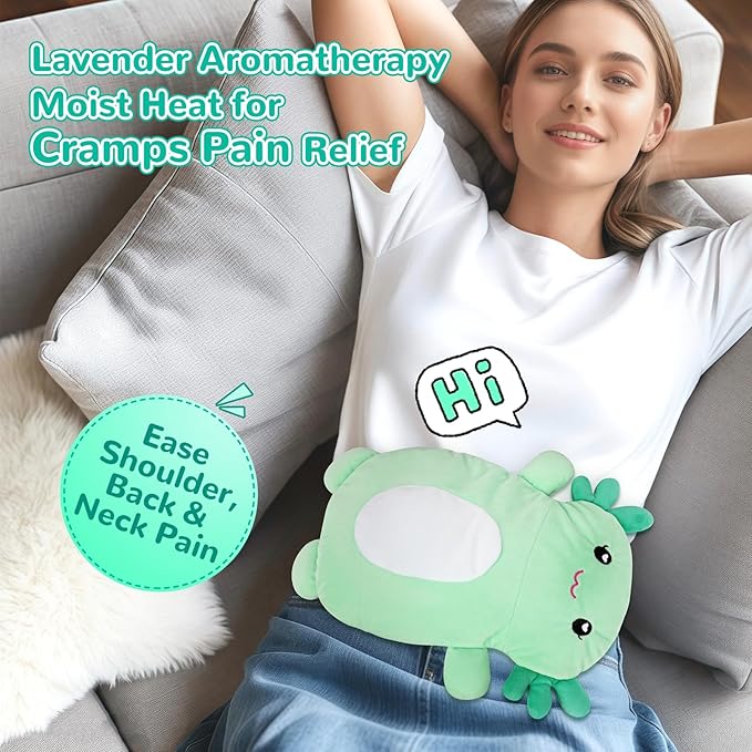 Microwave Heating Pad for Pain Relief, 16" x 11" Microwavable Heating Pads for Cramps, Back Pain, Neck Shoulder, Muscles, Knee, Joints, Natural Heat Pack Moist Heat, Mint Axolotl