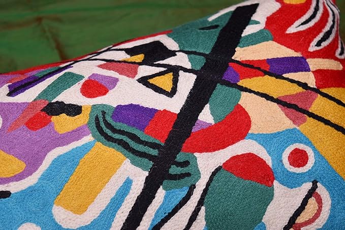 Lumbar Kandinsky Blue Abstract Pillow Cover Modern Throw Pillowcase Chair Cushion Contemporary Pillowsham Farmhouse Couch Hand Embroidered Wool Size 14x20