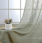 MIUCO Semi Sheer Curtains Poly Linen Textured Solid Grommet Curtains 63 Inches Long for Kitchen 2 Panels (2 x 37 Wide x 63" Long) Sage