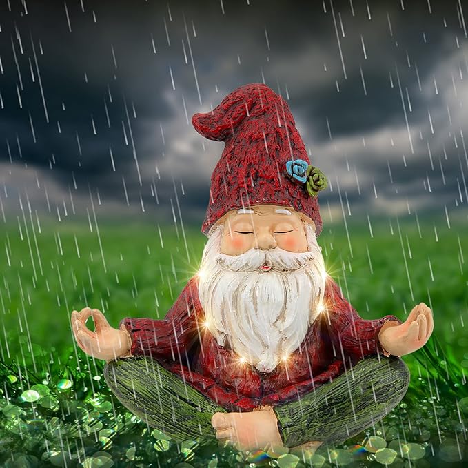 Garden Yoga Gnome Statue, Outdoor Gnomes Figurine with Solar Lights, Knome in Yoga Pose for Garden Decor, Elf Sculptures and Statues for Patio Lawn Yard