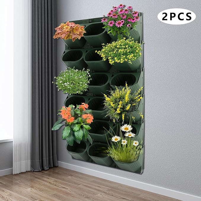 Self Watering Wall Planter | 36 Pots Vertical Garden Planter for Indoor Plants | Wall-Mounted Stackable wall planter | Hanging Plant Flower Pot Holder | 10.56 Fl Oz Each Individual Pot | Army Green