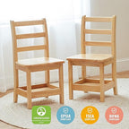 ECR4Kids Three Rung Ladderback Chair with Storage, 14in Seat Height, Classroom Seating, Honey, 2-Pack