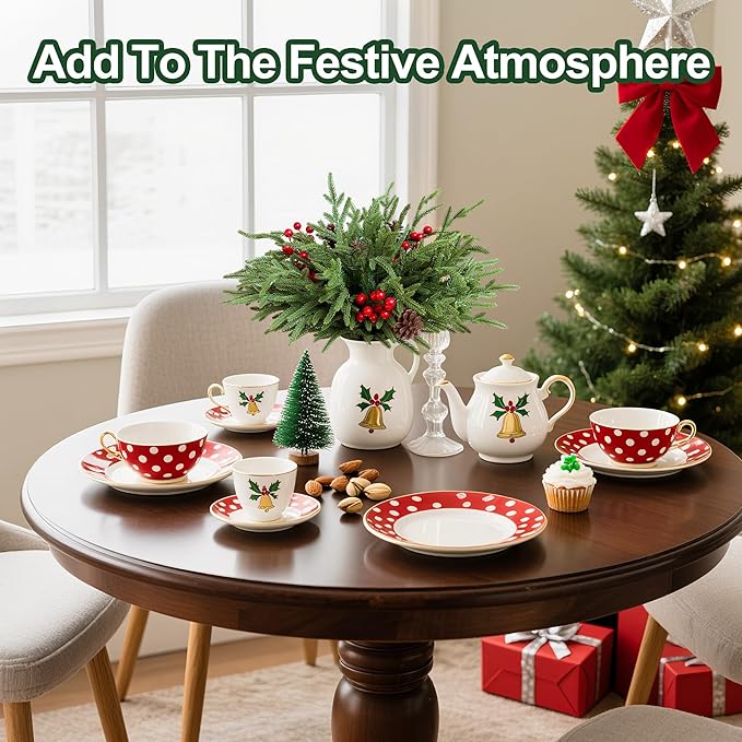 24 Pcs Christmas Norfolk Pine Stems, Realistic DIY Artificial Pine Branches for Christmas Decorations