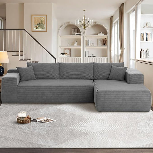 104" Cloud Sectional Couches for Living Room,L Shaped Boneless Couch in A Box,Sleeper Sofa with Comfy Chaise No Assembly Required,Grey