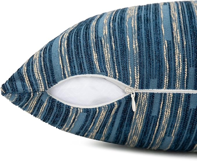 Yeiotsy Pack of 2, Modern Striped Throw Pillow Covers Bohemia Cushion Covers Home Decoration (Navy Blue, 18 X 18 Inches)