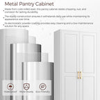 75" Kitchen Pantry Cabinet, White Metal Storage Cabinets with 2 Doors and 4 Adjustable Shelves, Tall Pantry Storage Cabinet for Kitchen, Dining Room, Living Room