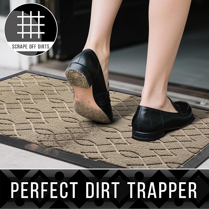 Yimobra Front Door Mat Outdoor Indoor 29.5x17, All-Season, All-Weather, Heavy Duty Welcome Door Mats Outside Entrance, Non Slip Porch Patio Entrance Mat, Light Beige