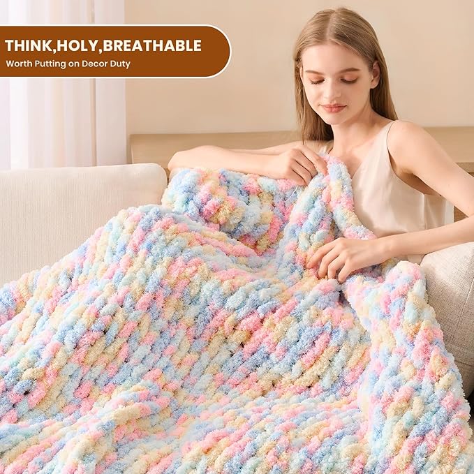 L'AGRATY Chunky Knit Blanket Throw: 50''x60'' Chenille Chunky Knitted Throw Blankets for Bed Couch - Handmade Thick Cable Knit Blanket - Large Crochet Rope Blankets for Home Decor