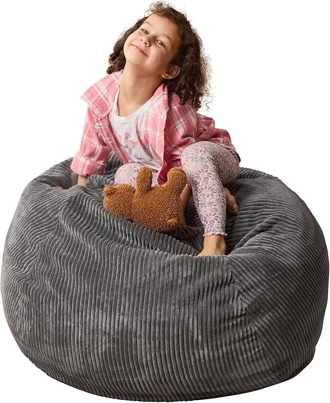 Bean Bag Chairs Teardrop Bean Bag Chair Beanbag Chair with Memory Foam Filled Machine Washable Cover for Living Room, Bedroom (Small,Grey)