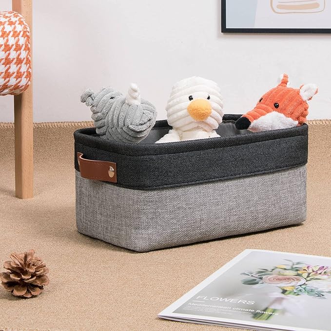 DULLEMELO Small Storage Baskets for Shelves, Small Fabric Collapsible Rectangular Storage Bins for Shelves, Closets, Nursery, Home, Office, Empty Gift Baskets (6-Pack, Black&Gray)