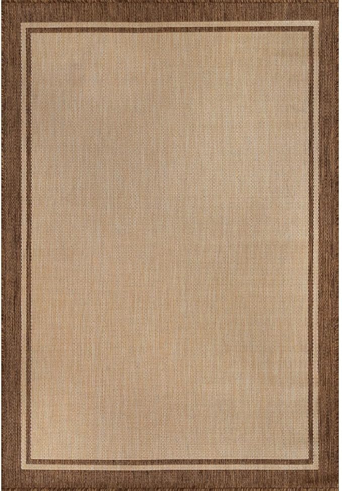 CAMILSON Outdoor Rug 5x7 Bordered Natural Brown Modern Area Rugs for Indoor and Outdoor Patios, Kitchen and Hallway Mats, Washable Porch Deck Outside Carpet (Border Jute, 5 x 7)
