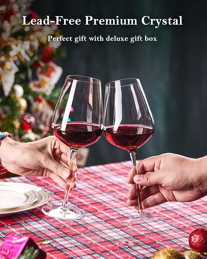 JBHO Hand Blown Italian Style Crystal Bordeaux Wine Glasses - Great Gift Packaging - Red Wine Glasses Lead-Free Premium Crystal Clear Glass - Set of 4-18 Ounce