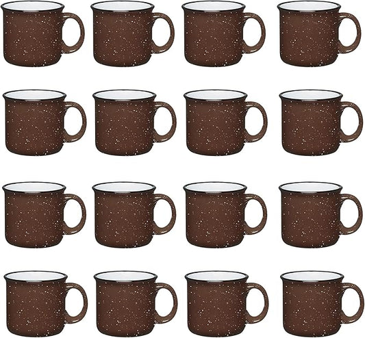 Set of 16 Ceramic Campfire Mugs – 15 Oz, Brown – Coffee & Tea Cups for Home, Work, Travel, Camping – Customizable, Great for DIY, Events, Companies