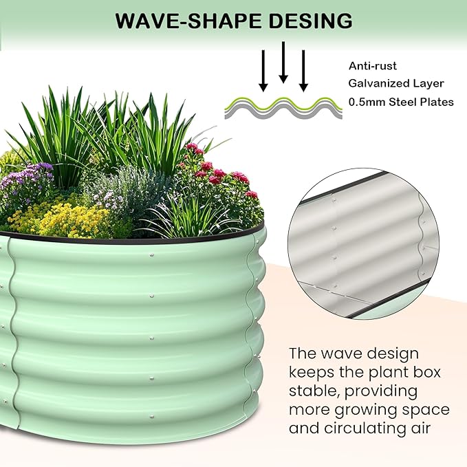 2 Pcs 6x3x2ft Oval Raised Garden Bed, Galvanized Raised Beds,Open-Ended Base Metal Raised Planter Beds,Garden Bed Outdoor,Planter Raised Boxes for Vegetables, Flowers,Tool-Free Asse,Green