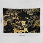 HZOHNAGO Japanese Tapestry Gold Flowers Umbrella Fan Pattern Printed Wall Tapestry Painting Wall Hanging for Bedroom Living Room Dorm 60" W x 40" H