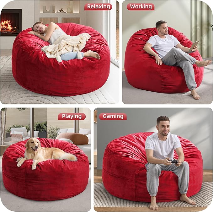 Hobestluk 5FT Bean Bag Chair Giant Bean Bag Chairs for Adults Large Bean Chairs with Removable Cover, Beanbag Chair with Filler, Adult Bean Bag Chairs for Living Room, Bedroom