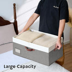 GRANNY SAYS Decorative Storage Boxes with Lid, Large Storage Bins with Double-Open Lid and Divider, Fabric Storage Bins for Clothes, Linen Storage Bins, 63L Closet Storage Bins, White&Gray
