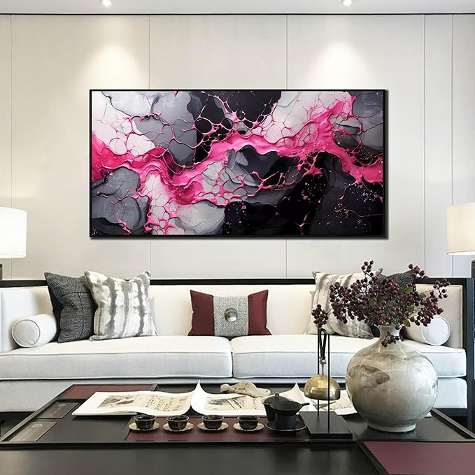 Abstract Wall Art for Living Room, Pink Canvas Wall Decor for Bedroom, Framed Picture Print, Large Size 59x29 Inches