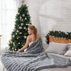 Cozy Bliss Faux Fur Throw Blanket for Couch, Fuzzy Soft Plush Thick Bubble Blanket for Sofa Bedroom Living Room, 108 * 90 Inches Light Grey