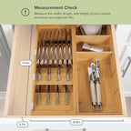 Premium Silverware and Utensil Drawer Organizers – Slanted 3-Compartment and 5-Compartment Design, Labeled Slots, Non-Slip Feet, 100% Sustainable Bamboo, 2 Pack
