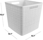 Curver Jute Decorative Plastic Organization and Storage Basket Perfect Bins for Home Office, Closet Shelves, Kitchen Pantry and All Bedroom Essentials, White, Large Cube, Set of 4