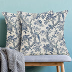 CXMEIFLY Spring Pillow Covers 18 x 18 Inch Set of 2 for Navy Blue Chinoiserie Flowers Bird Decor Throw Pillows Vintage Floral Plant Outdoor Decorative Cushion Cases for Couch Bed Decorations