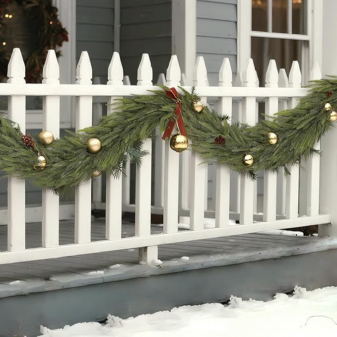 9FT Christmas Norfolk Pine Garland -1PCS, Artificial Pine Needles Garlands Faux Greenery Fake Garland for Holiday Fireplace,Table,Window,Stairs,Mante,Indoor Outdoor Decor