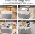OIAHOMY 95L Blanket Basket, 24”x17”x14”, Large Woven Baskets for Storage, Nursery Cotton Rope Basket with Handle, Living Room, Nursery, Bedroom,Toy Baskets Organizer Bins, Grey & White