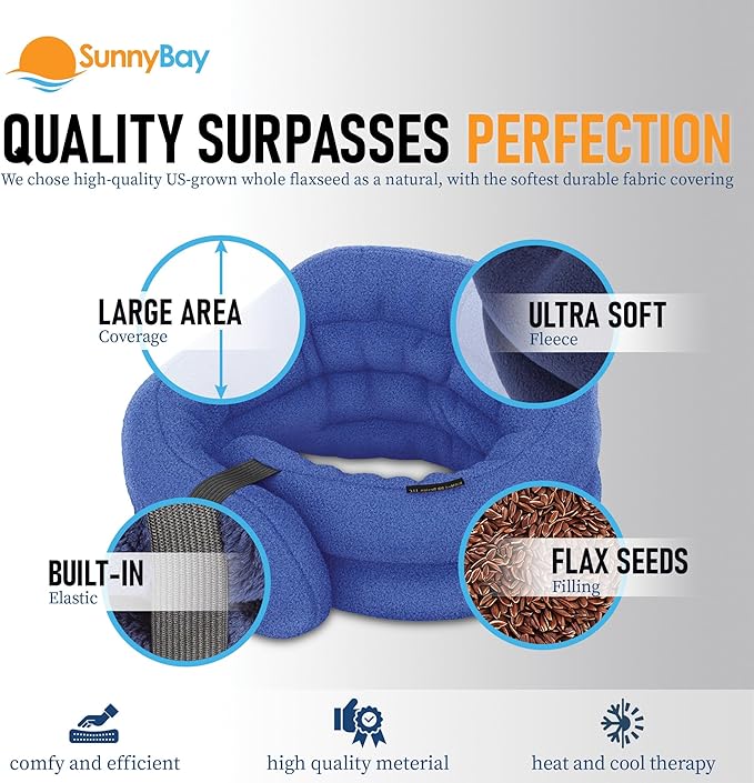 SunnyBay Microwave Heating Pad, Microwavable Heated Neck and Shoulder Wrap, Hands-Free Weighted Moist Hot or Cool Pack, Soft Fleece Cover and Flaxseed Filling, 26 Inch Length, SkyBlue
