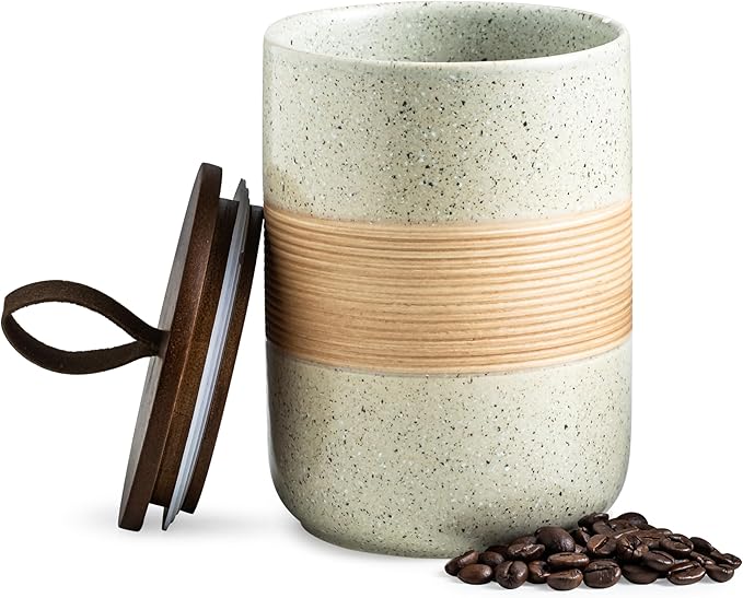 Coffee Storage Container Jar with Lid, Ceramic Kitchen Food Storage Jars with Airtight Lids for Spice Sugar Cookie, Stackable Decorative Jars for Coffee Countertop, 28oz